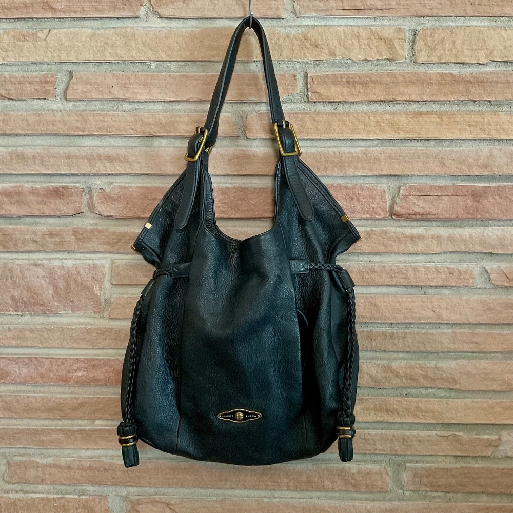 Elliott Lucca Black Pebble Leather Sintra Hobo Bag